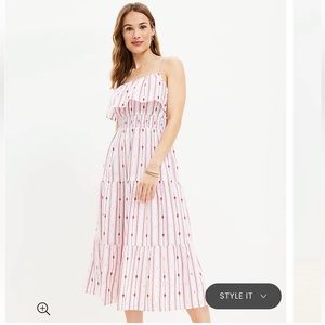 LOFT Striped Ruffle Strappy Midi Dress